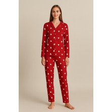 Bony Socks Kalpli Süet Kadın Pijama Takım Kırmızı