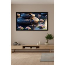 Safir Design Zen Ruhunu Yansıtan Nilüfer Çiçekleri ve Doğal Taşlar Çerçeveli Tablo