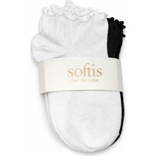 Softis Kadın Fırfırlı Kısa Bilek Çorap 2’li Paket (Siyah – Beyaz )