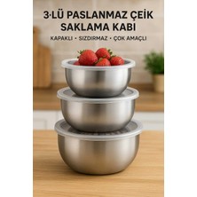 Enashop 3'lü Paslanmaz Çelik Saklama Kabı 12-14-16 cm Kapaklı ve Sızdırmaz 6 Parça