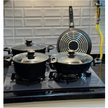 Elitiz 7 Parça Chef Tencere Tava Seti Siyah Granit Malzeme ile Mutfak Ekipmanları