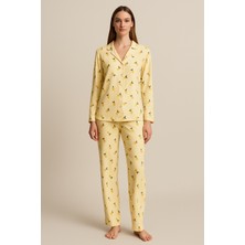 Bony Socks Limon Desen Süet Kadın Pijama Takım Sarı