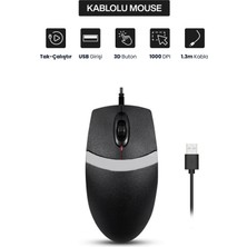 Concord Tak-Çalıştır USB Kablolu Mouse I Ergonomik I Optik I 3 Butonlu I 1000 Dpı