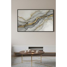 Safir Design Altın Varak Detaylı Modern Soyut Çerçeveli Tablo Antrasit ve Gold Duvar Dekoru