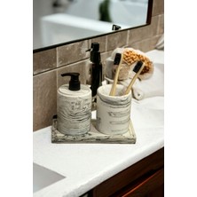 Feyza Design 3'lü Mermer Desen Banyo Seti, Sıvı Sabunluk ve Diş Fırçalığı Takımı