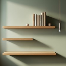 Oduni Atölye Ahşap Üçlü Duvar Rafı Seti - Meşe Masif