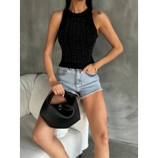 Alparla Boutique Taş Detaylı Halter Yaka Tişört