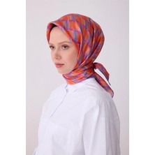 Belli Fresh Mercan Çok Renkli Geometrik Desen %100 Twill Ipek Eşarp