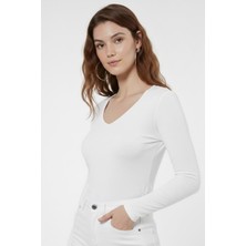 Hakke Kadın V Yaka Transparan Uzun Kollu Bluz