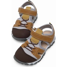 Tonny Black Çocuk Unisex Camel Çoçuk Cırt ve Bağcıklı Rahat Kalıp Sandalet