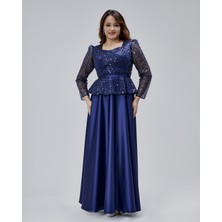 Asees Orta Beden Kalp Yaka Peplum Detaylı Uzun Abiye Elbise