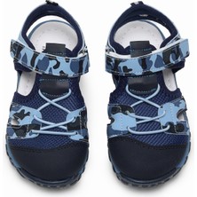 Tonny Black Çocuk Unisex Lacivert Kamuflaj Çoçuk Cırt ve Bağcıklı Rahat Kalıp Sandalet