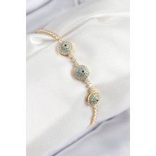 Hkursat Pirinç Zirkon Taşlı Nazar Model Gold Renk Kadın Bileklik