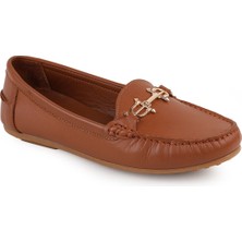 Libero L081.25700 Taba Hakiki Deri Metal Aksesuarlı Esnek Taban Kadın Loafer Makosen