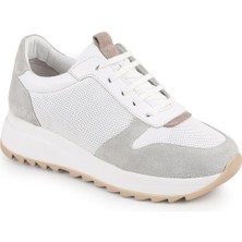 Libero L086.919 Beyaz Gri Hakiki Baskılı Süet Deri Hafif Eva Taban Kadın Sneaker