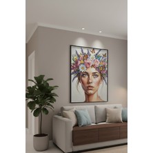 Safir Design Bahar Esintili Çiçek Taçlı Kadın Portresi Çerçeveli Tablo Modern Duvar Sanatı
