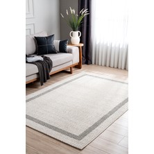 Koza Halı Retro Plain Krem Gri Bordürlü Tozumaz Halı Salon Koridor Balkon Teras Oturma Odası Halısı A3234A, 60 x 100