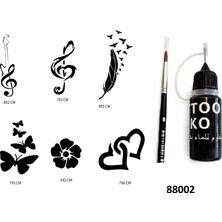 Airbrush Tattoo Nota ve Kalpler Likit Kalem Uçlu Geçici Dövme Seti Fırça Hediyeli