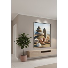 Safir Design Deniz Kabukları ve Dengelenmiş Zen Taşları Temalı Çerçeveli Tablo