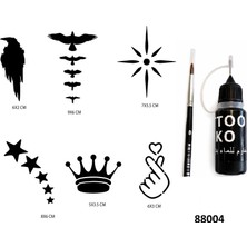 Airbrush Tattoo Kuşlar ve Yıldızlar Likit Kalem Uçlu Geçici Dövme Seti Fırça Hediyeli