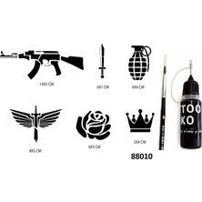 Airbrush Tattoo Silah ve Kanat Likit Kalem Uçlu Geçici Dövme Seti Fırça Hediyeli