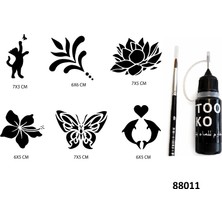 Airbrush Tattoo Zarif Modeller Likit Kalem Uçlu Geçici Dövme Seti Fırça Hediyeli