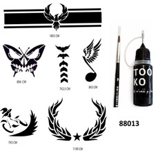 Airbrush Tattoo Kol ve Kanat Likit Kalem Uçlu Geçici Dövme Seti Fırça Hediyeli