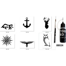 Airbrush Tattoo Geyik Boğa Likit Kalem Uçlu Geçici Dövme Seti Fırça Hediyeli
