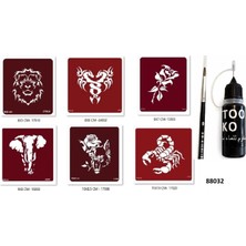 Airbrush Tattoo Aslan Fil Likit Kalem Uçlu Geçici Dövme Seti Fırça Hediyeli