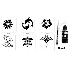 Airbrush Tattoo Sevimli Modeller Likit Kalem Uçlu Geçici Dövme Seti Fırça Hediyeli