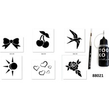 Airbrush Tattoo Kalp Çiçek Likit Kalem Uçlu Geçici Dövme Seti Fırça Hediyeli