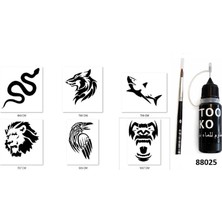 Airbrush Tattoo Aslan ve Yılan Likit Kalem Uçlu Geçici Dövme Seti Fırça Hediyeli