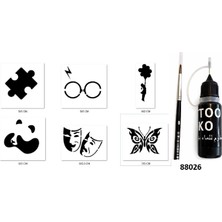 Airbrush Tattoo Panda Maske Likit Kalem Uçlu Geçici Dövme Seti Fırça Hediyeli