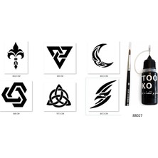 Airbrush Tattoo Tribal Model Likit Kalem Uçlu Geçici Dövme Seti Fırça Hediyeli