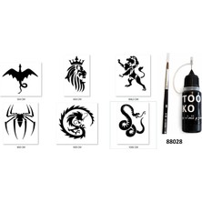 Airbrush Tattoo Ejderha Örümcek Likit Kalem Uçlu Geçici Dövme Seti Fırça Hediyeli