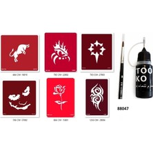 Airbrush Tattoo Tribal Göz Likit Kalem Uçlu Geçici Dövme Seti Fırça Hediyeli