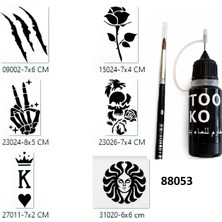Airbrush Tattoo Iskelet Zafer Likit Kalem Uçlu Geçici Dövme Seti Fırça Hediyeli