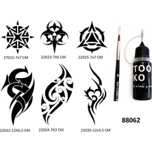 Airbrush Tattoo Tribal Kol Bacak 6 Adet Şablon Likit Kalem Uçlu Geçici Dövme Seti Fırça Hediyeli