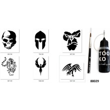 Airbrush Tattoo Maymun Miğfer Likit Kalem Uçlu Geçici Dövme Seti Fırça Hediyeli