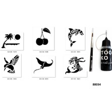 Airbrush Tattoo Yunus Kiraz Likit Kalem Uçlu Geçici Dövme Seti Fırça Hediyeli