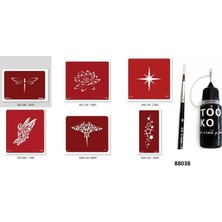 Airbrush Tattoo Lotus Yıldız Likit Kalem Uçlu Geçici Dövme Seti Fırça Hediyeli