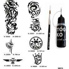 Airbrush Tattoo Tribal ve Kol Likit Kalem Uçlu Geçici Dövme Seti Fırça Hediyeli
