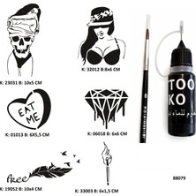 Airbrush Tattoo Davetkar Likit Kalem Uçlu Geçici Dövme Seti Fırça Hediyeli