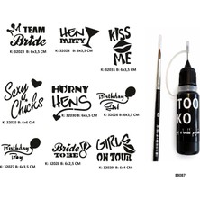 Airbrush Tattoo Parti ve Bekarlığa Veda Desenleri Likit Kalem Uçlu Geçici Dövme Seti Fırça Hediyeli