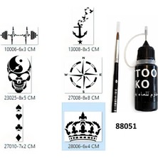 Airbrush Tattoo Pusula Taç Likit Kalem Uçlu Geçici Dövme Seti Fırça Hediyeli