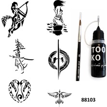 Airbrush Tattoo Aşk Karadelik Likit Kalem Uçlu Geçici Dövme Seti Fırça Hediyeli