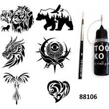 Airbrush Tattoo Doğa Modelleri Likit Kalem Uçlu Geçici Dövme Seti Fırça Hediyeli