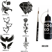 Airbrush Tattoo Akrep Elmas Likit Kalem Uçlu Geçici Dövme Seti Fırça Hediyeli