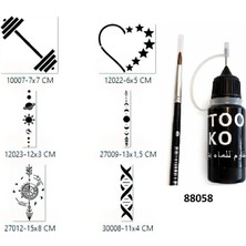 Airbrush Tattoo Şerit Pusula Likit Kalem Uçlu Geçici Dövme Seti Fırça Hediyeli