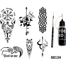 Airbrush Tattoo Tribal ve Pusula Likit Kalem Uçlu Geçici Dövme Seti Fırça Hediyeli